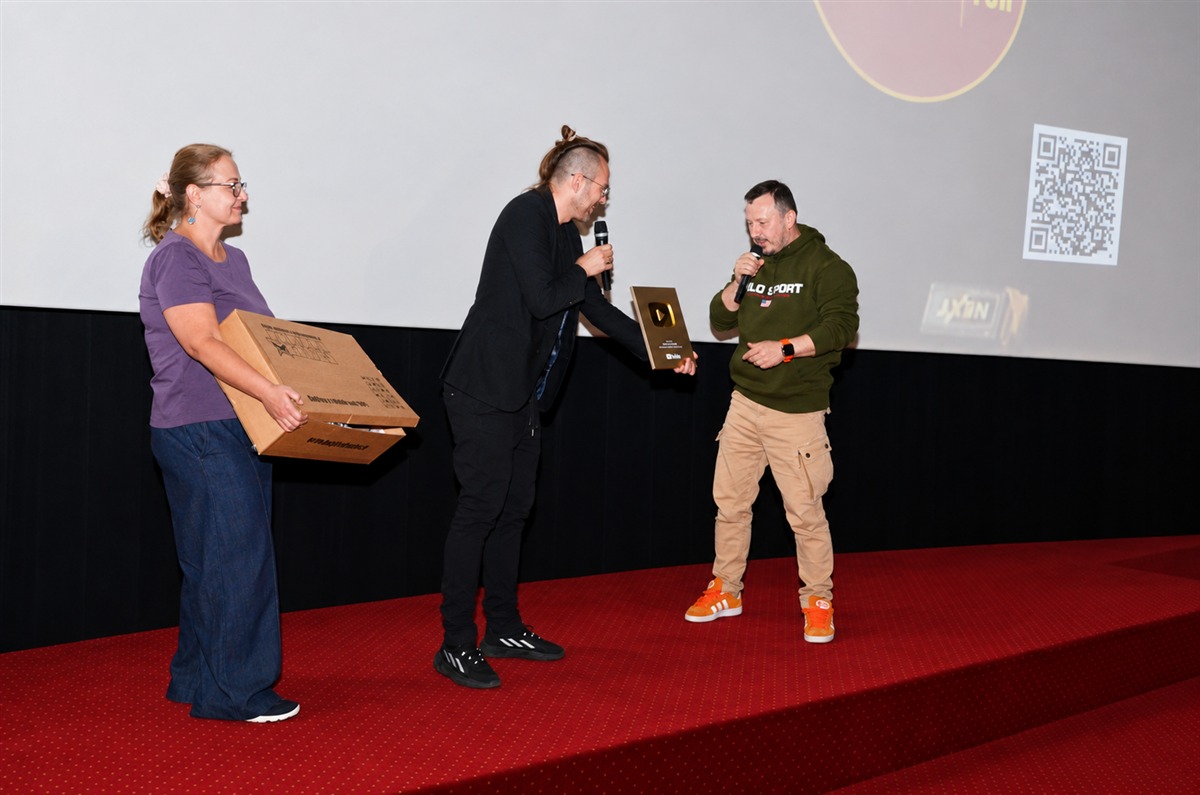 Bartosz Walaszek with YouTube Gold Play Button. Award for SPInka Film Studio
