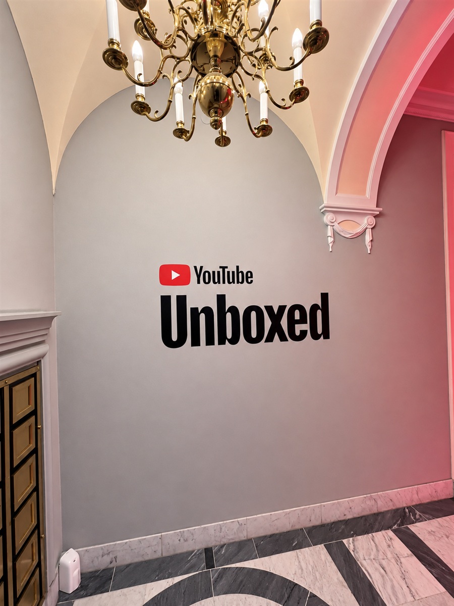Oznaczenie YouTube Unboxed we wnętrzu obiektu